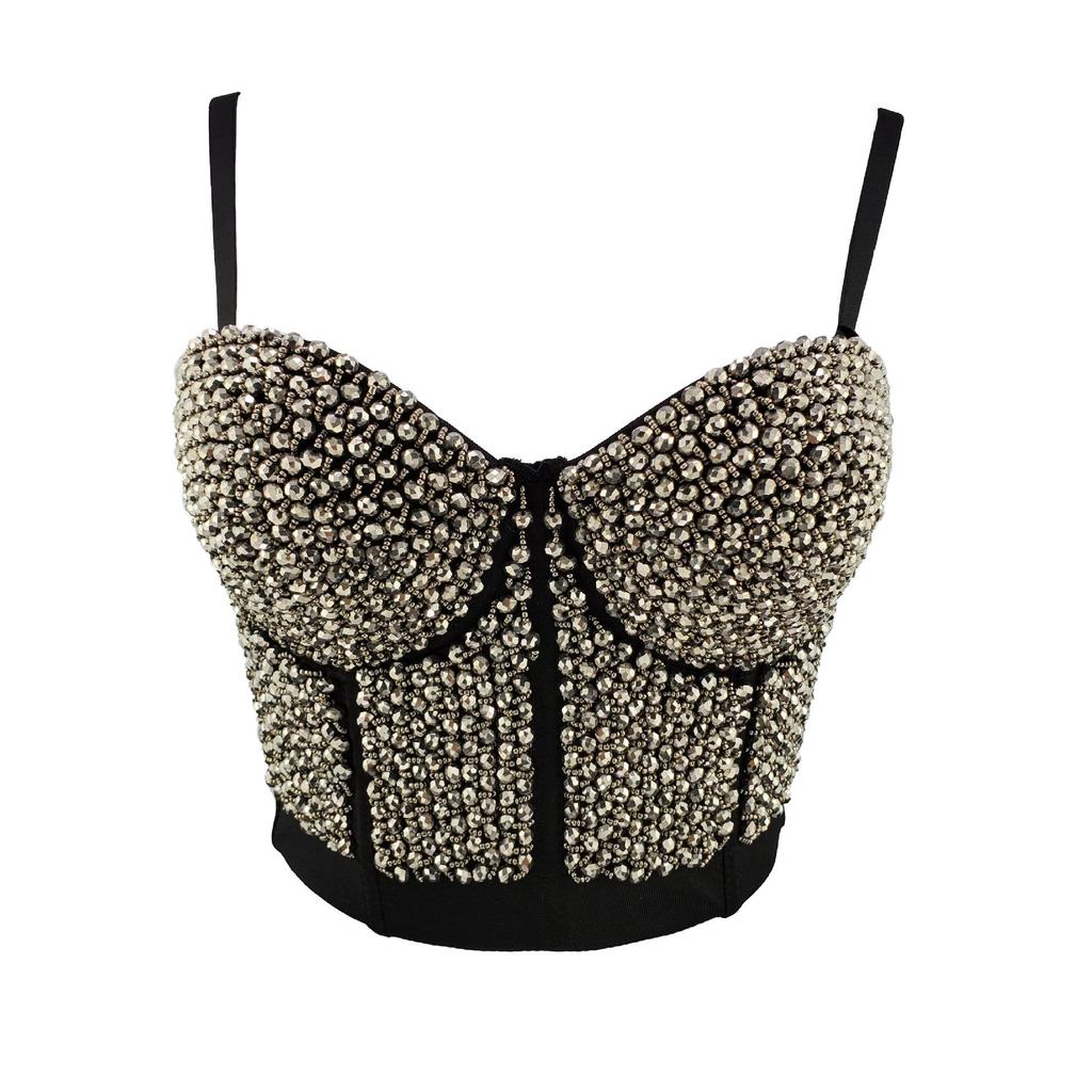 European & American Rivet Beaded Crop Top Corset Camisole