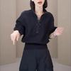 Women's Spring and Autumn High Waist Thin Short Sweatshirt Solid Color Loose Half Zipper Tops