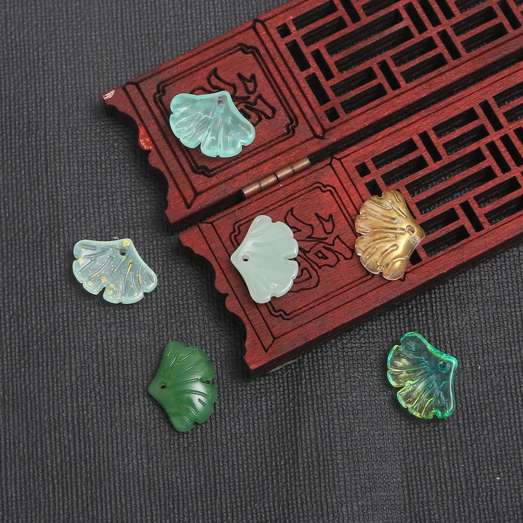 10Pcs 15x20mm Antique Ginkgo Leaf Beads Glass Pendant Beads For Jewelry Making DIY Earrings Hairpin Accessories