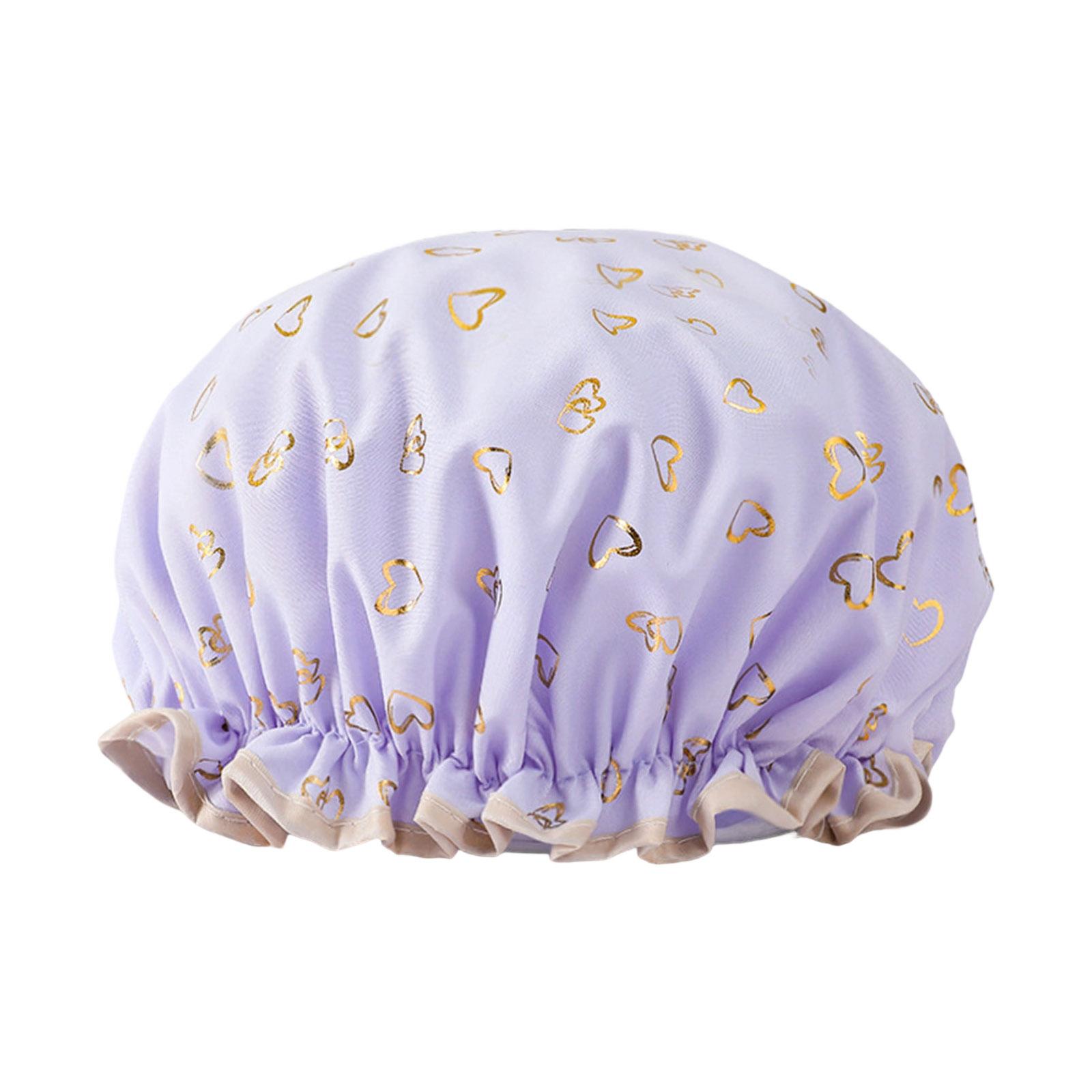 

Двойная шапочка для душа Водонепроницаемая шапочка для волос Горячая золотая напечатанная териленовая хлопковая шапочка для душа для купания женщин 1 фиолетовый
