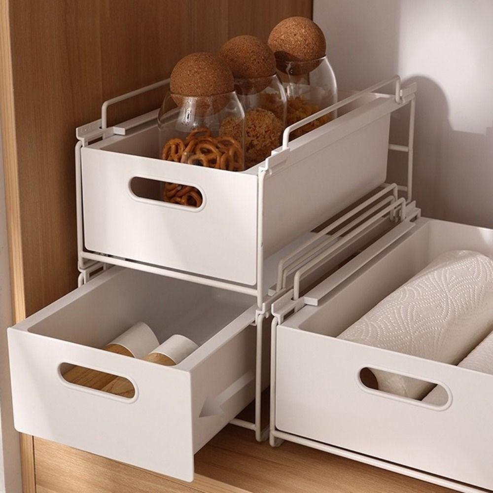 Drawer Type Pull-out Storage Basket Large Capacity Cabinet Storage Box  for Kitchen