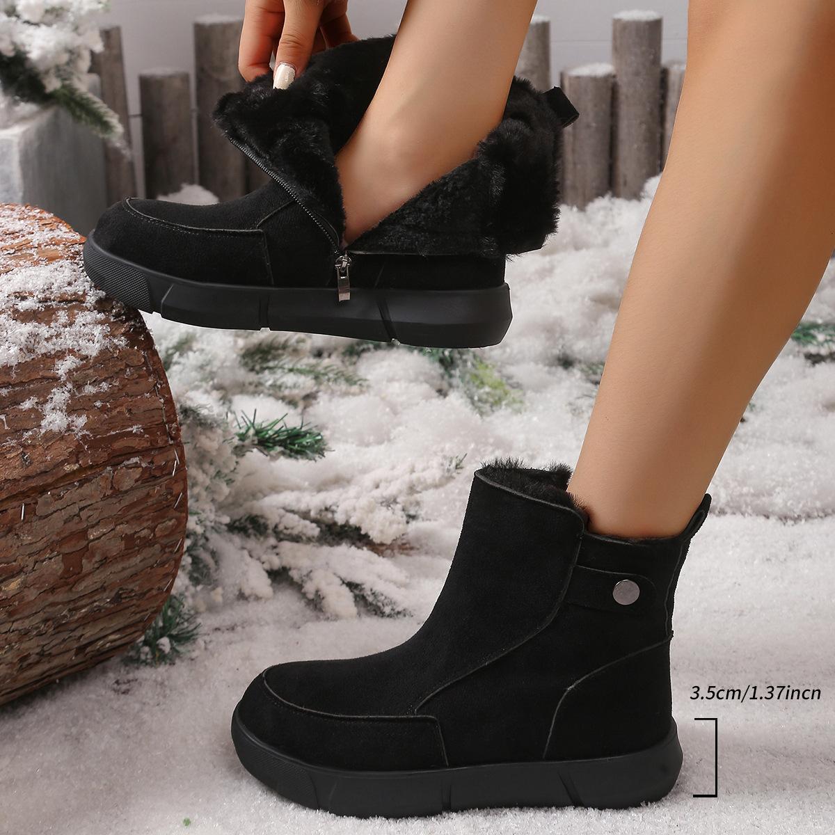 

Fashion Faux Suede Zip Decor Work Boots Women Winter Warm Thicken Plush Thick Sole Snow Boots Comfort Non Slip Platform Casual Shoes 35 чёрный