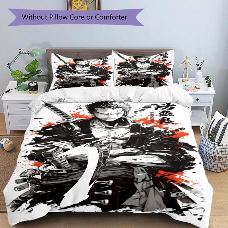 3pcs Duvet Cover Set (1*Duvet Cover + 2*Pillowcase, Without Core), Roronoa Zoro Print Bedding Set, Bedroom Decor, All‑Season, Gift