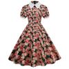 Temperament Damenbekleidung Sommer Neuprodukt Bündel Hals Puppenkragen Kurzarm Retro-Stil Mittellanges und langes bedrucktes Kleid