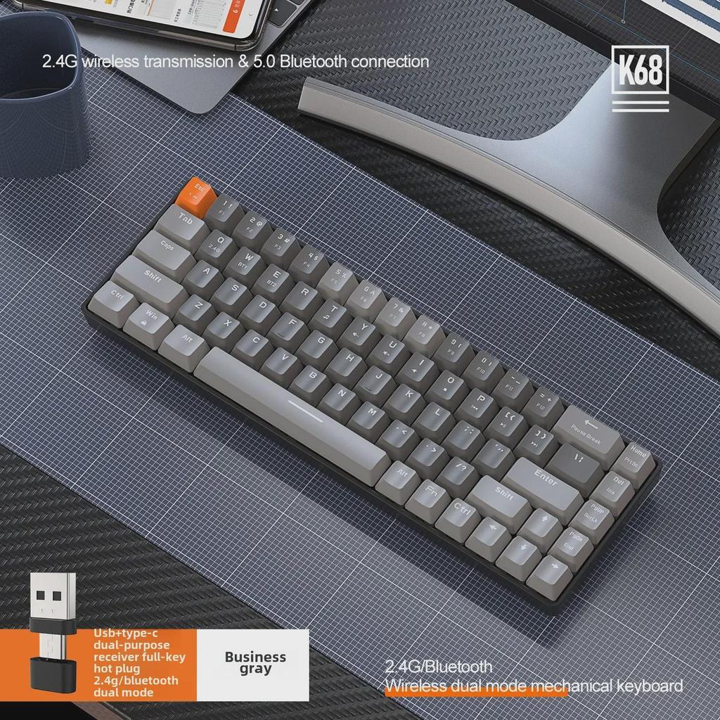 Clavier mécanique sans fil Bluetooth double mode Free Wolf K68, couleur personnalisée, touches de jeu remplaçables à chaud.