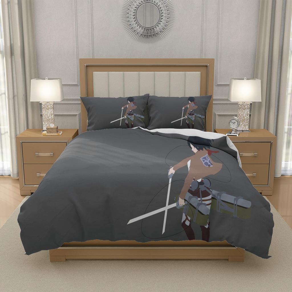 L-Levi A-Ackerman A-Attack O-on T-Titan Anime Comforter Cover Set Bedding Lightweight Microfiber Single Double Queen King, EU US UK AU DE Sizes
