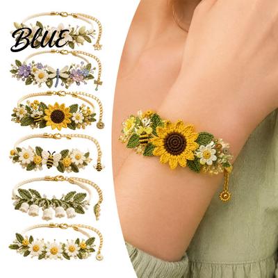 Nature Inspired Bracelet Crafts DIY Crochet Kit  Flower Craft Set with Beads  Thoughtful Anniversary Gift Ideas Floral Making Kit for Beginners