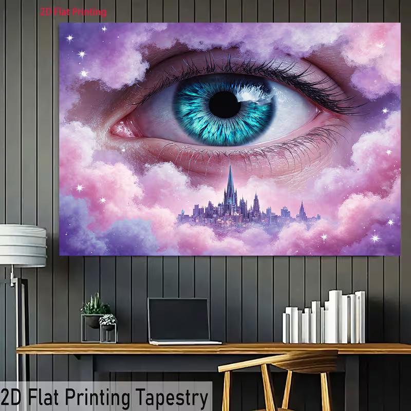 2D Aesthetic Dreamy Backdrop, Giant Eye with Pink Purple Clouds Banner
