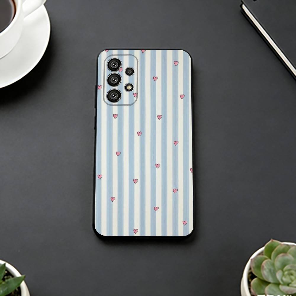 L-light blue stripeds Phone Case For Samsung S25,S24,S21,S22,S23,S30,Ultra,S20,Plus,Fe,Lite,Note,10,Black Cover