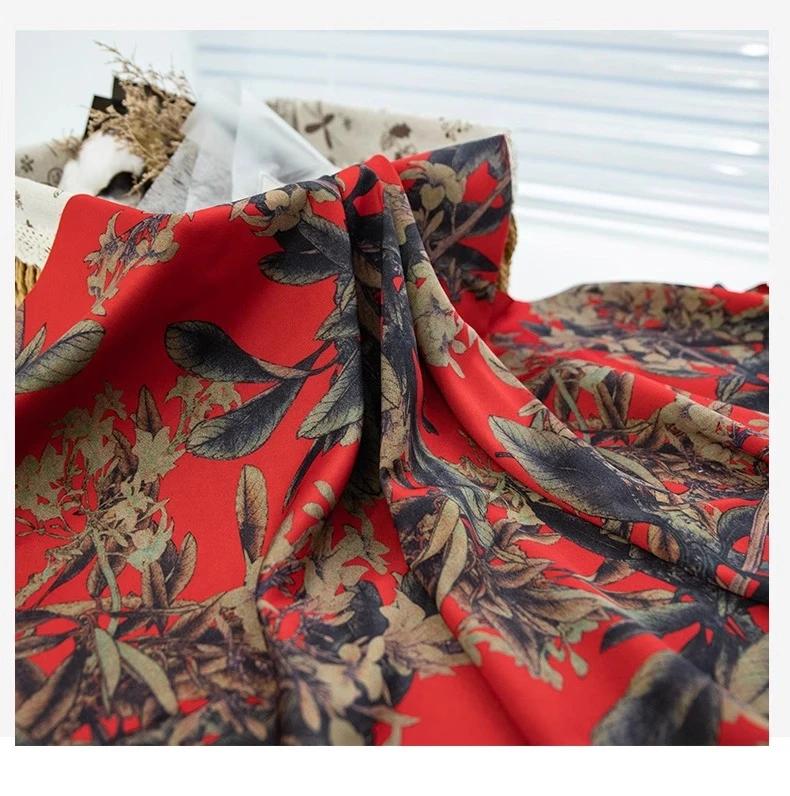 100x150cm Vintage Floral Printed Gambiered Canton Gauze Fabric Simulated Silk Fabric for Sewing Clothes Dress
