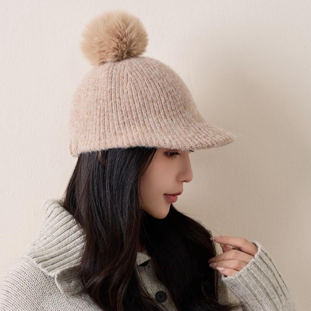 Windproof Knitted Baseball Cap Solid Color Ear Protection Hat Fashion Warm Wool Cap  Women