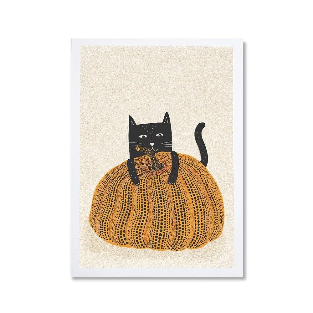Funny Sunflower Waterlily With Cats Poster Print Yayoi Catsama's Pumpkin Canvas Painting Wall Art Picture For Nursery Home Decor No Frame