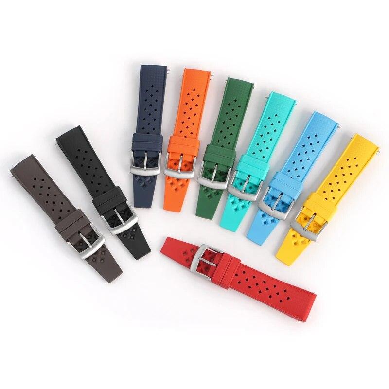 Fluorkautschukarmband, 20 mm, 22 mm, Schnellverschluss, sportlich, wasserdicht, atmungsaktiv, Löcher, FKM-Fluorkautschuk-Ersatzarmband für Männer und Frauen