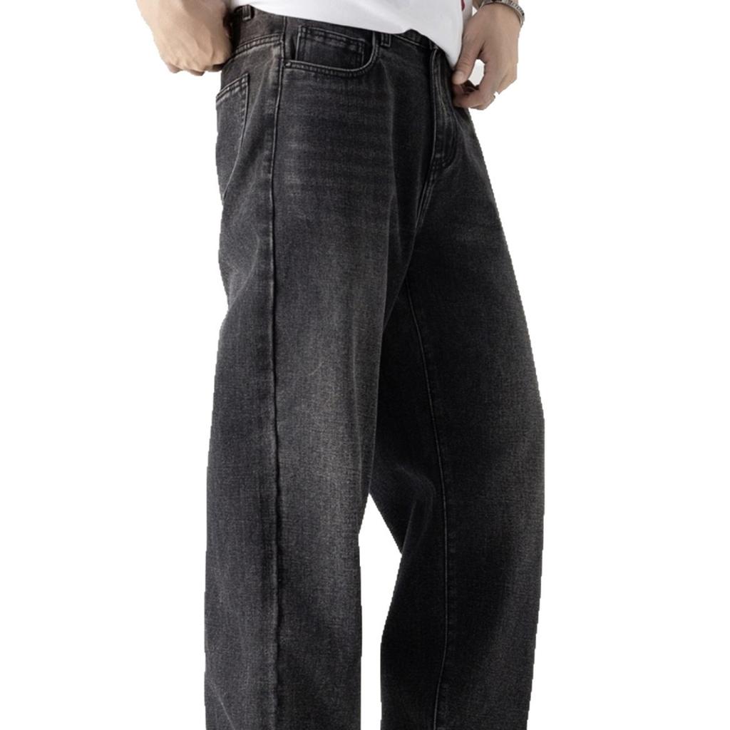 Trendy brand high-end black and gray jeans men's new vi high street American retro loose straight jeans