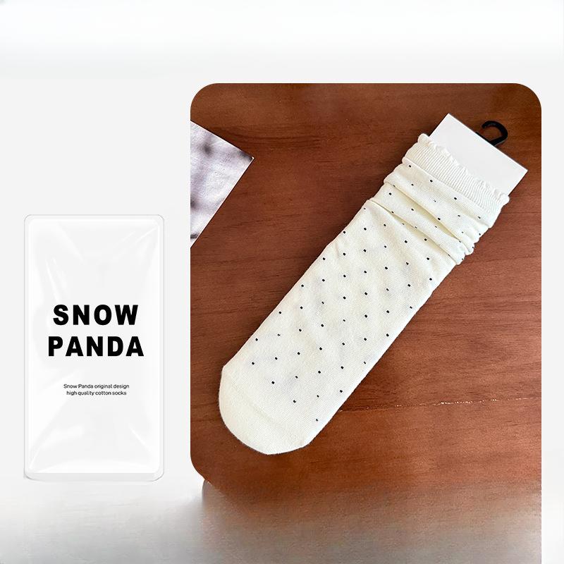 

Женские летние тонкие кружевные носки без косточек с антибактериальным эффектом и антизапахом в горошек до середины голени 1 pair молочный белый