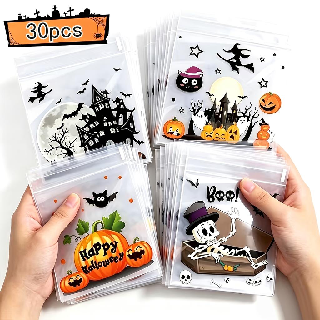 11pcs Halloween Self-Adhesive Gift Bags – Reusable Four-in-One Skull, Bat, and Pumpkin Patterns,Suitable for All Kinds of Events