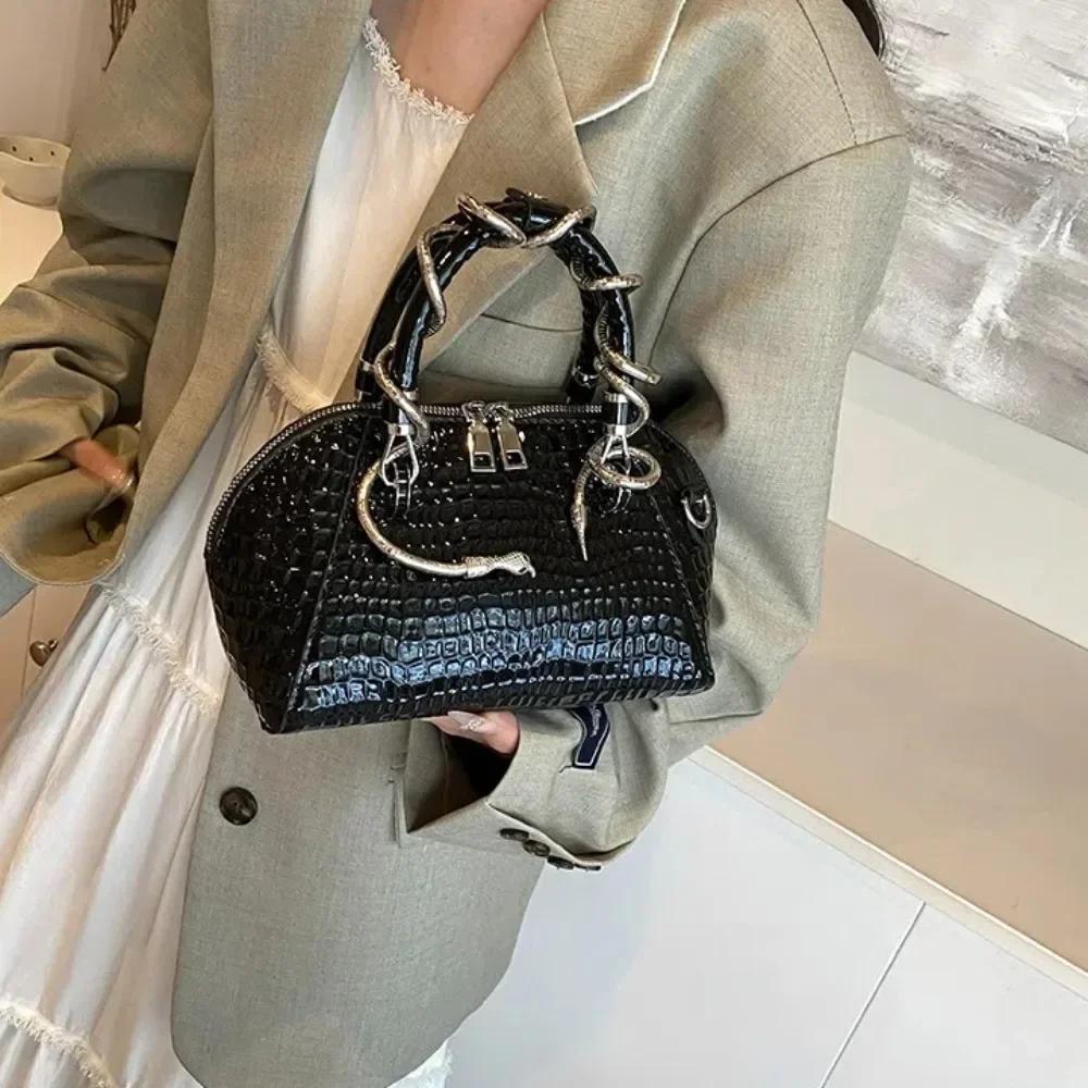 New Stone Pattern Women's Bag Handbags Large Capacity Shoulder Bag with Snake Hardware Crossbody Shell Bag