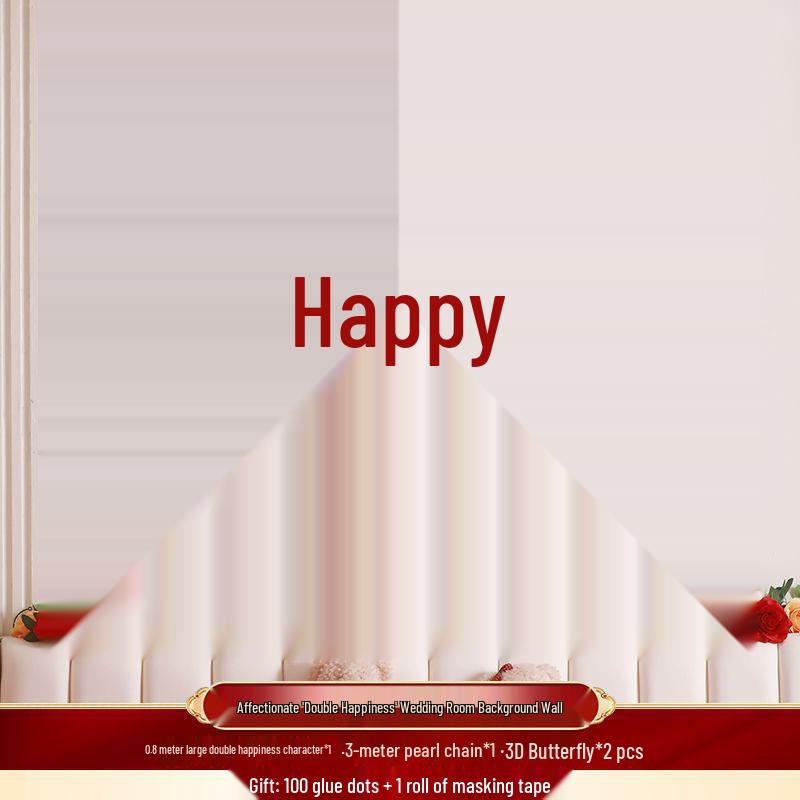 Double Happiness Wedding Bedroom Decoration Set – Engagement Backdrop & Bedside Décor