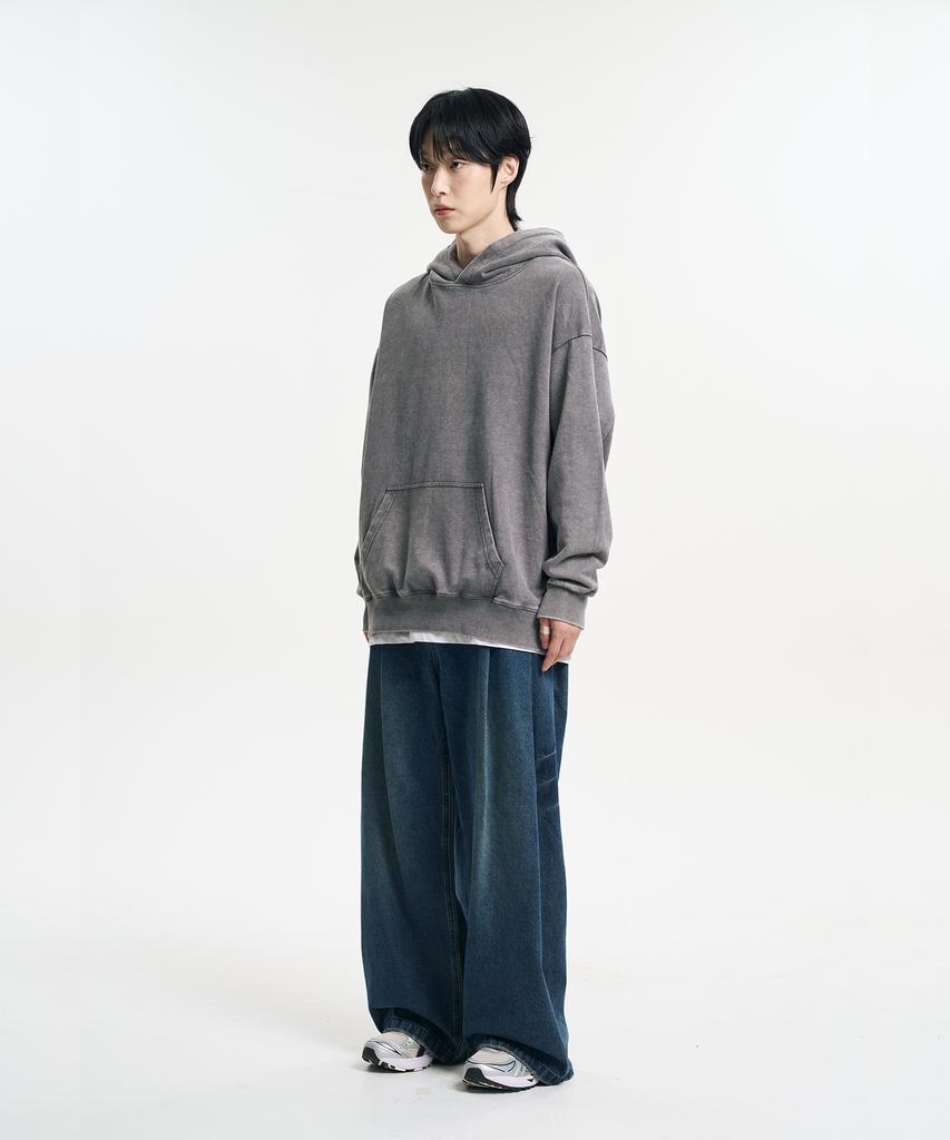 Mubeun Vintage Double-Pleat Wide Curved Denim Pants Washed Deep Blue