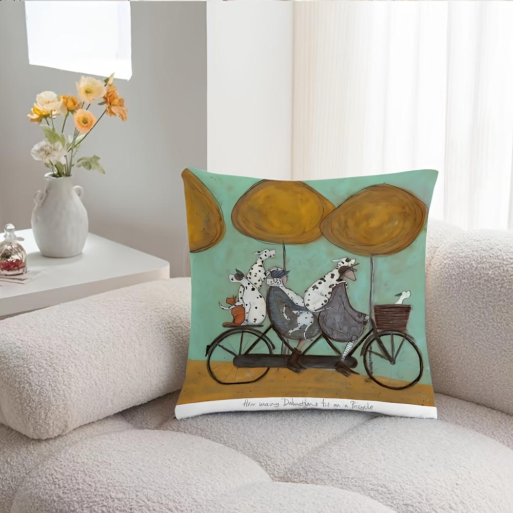 Double Sided Funny Dalmatian Bicycle Pillow Cover Cute Cartoon Dog Print Soft Throw Pillow Case For Pet Lover Home Decor Gift
