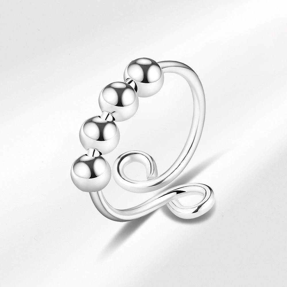 Anti Stress Anxiety Silver Ball Rings 925 Women Men Spinner Fidget Rings Vintage Gold Couple Anillos Jewelry Gift