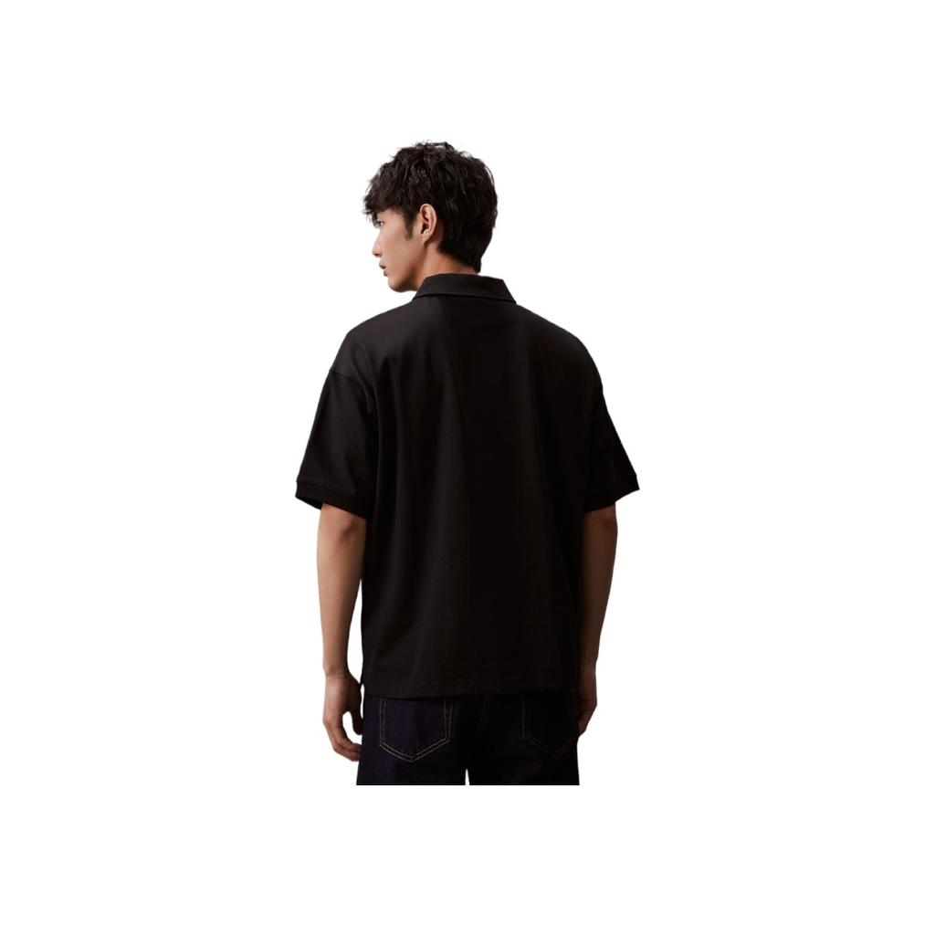Calvin Klein Buchstabenstickerei Half-Zip Baumwolle Locker Kurzarm Poloshirt Herren Poloshirts Space-Black J325369