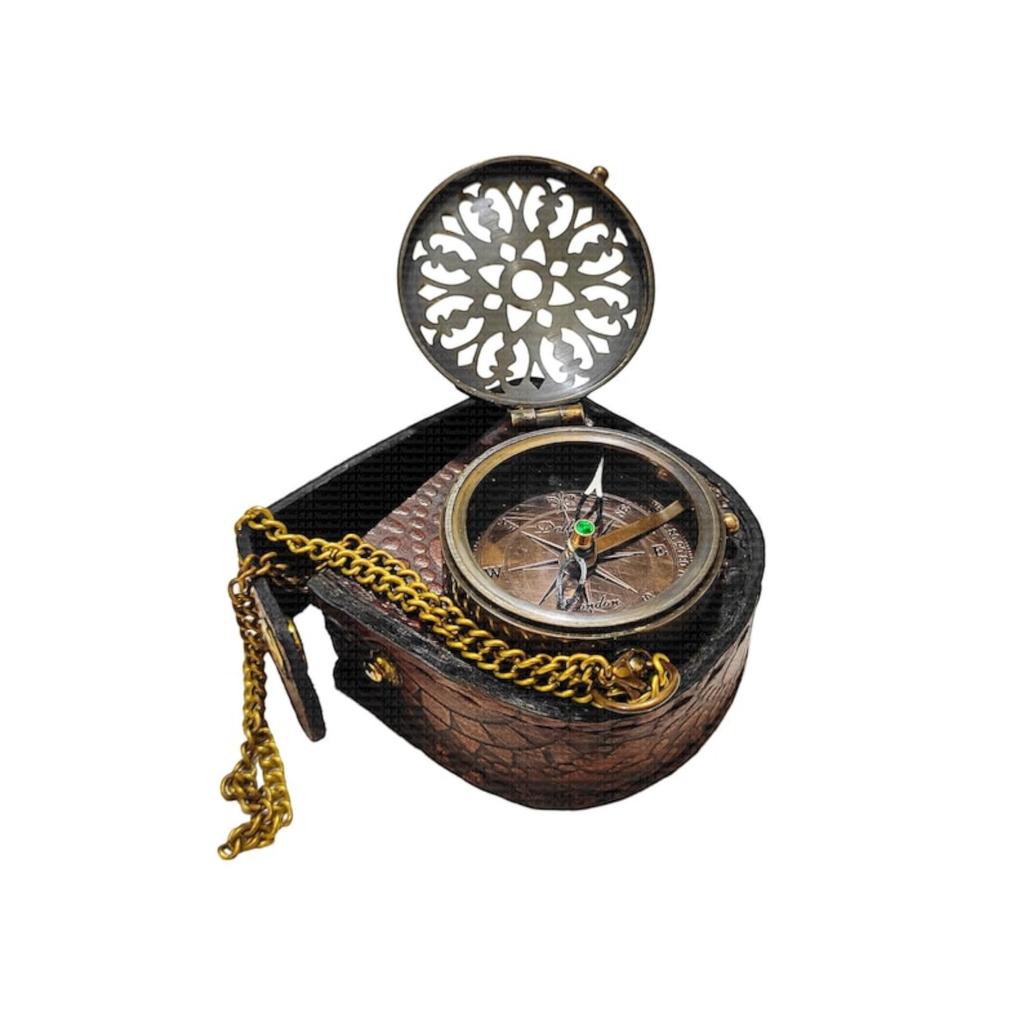Brass Compass with Leather Box Gifts for Men and Women, Birthday Gifts For Dad, Groomsmen Gift, Christmas Gifts, Retirement Gifts