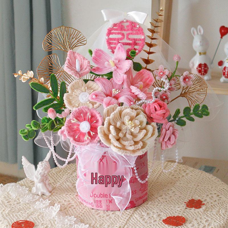 Handmade Pipe Cleaner Rose Bucket Bouquet - DIY Kit & Finished Product for Girlfriends & Best Friends