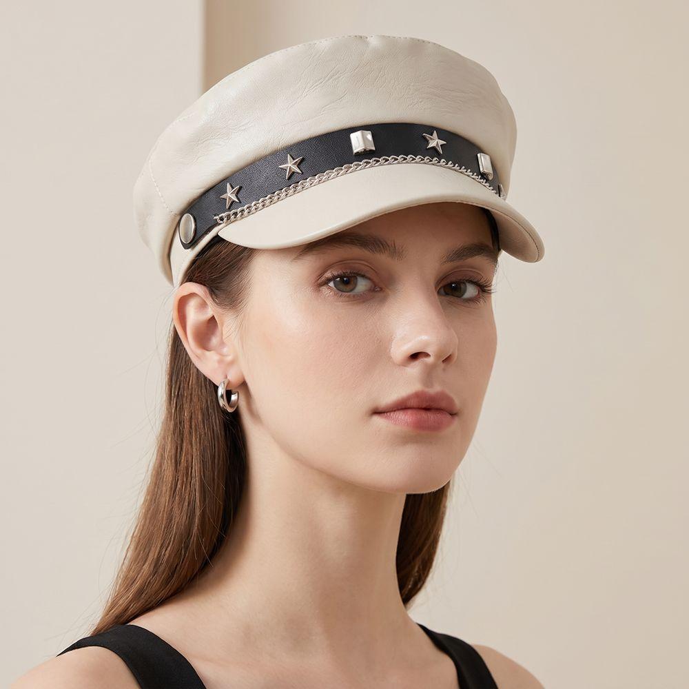 Y2k Star Rivet Beret Hip-hop Octagonal Cap Fashion Flat Top Cap for Girls