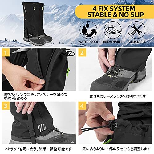 ROCKBROS Waterproof Hiking Gaiters, Lightweight, Mud and Sand Protection, Durable, Long Gaiters with Storage Bag, Unisex (L/XL) for Rain, Snow, and In