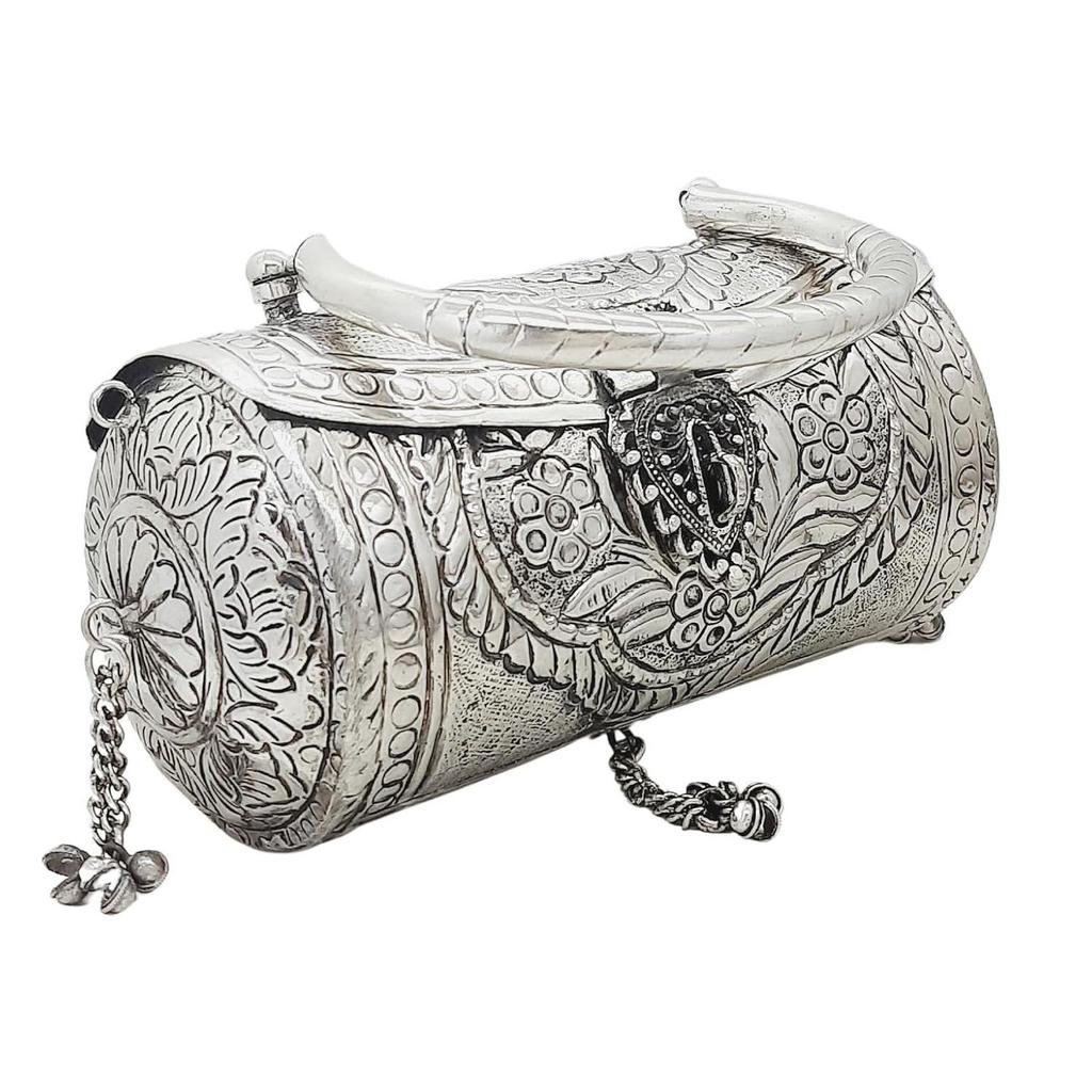 Women's Silver Brass Metal Handle Clutch Handmade Antique Ethnic Hand Clutch
