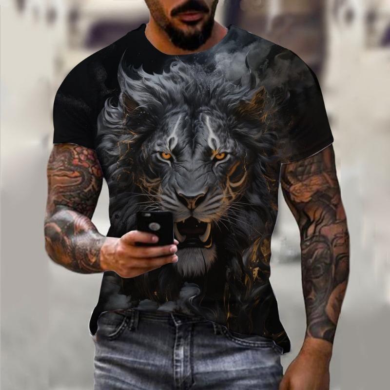 Men's T-shirt Summer Animal Lion Pattern 3D Printed Top T-shirt Summer Women's Street Clothing Fashion Shirt