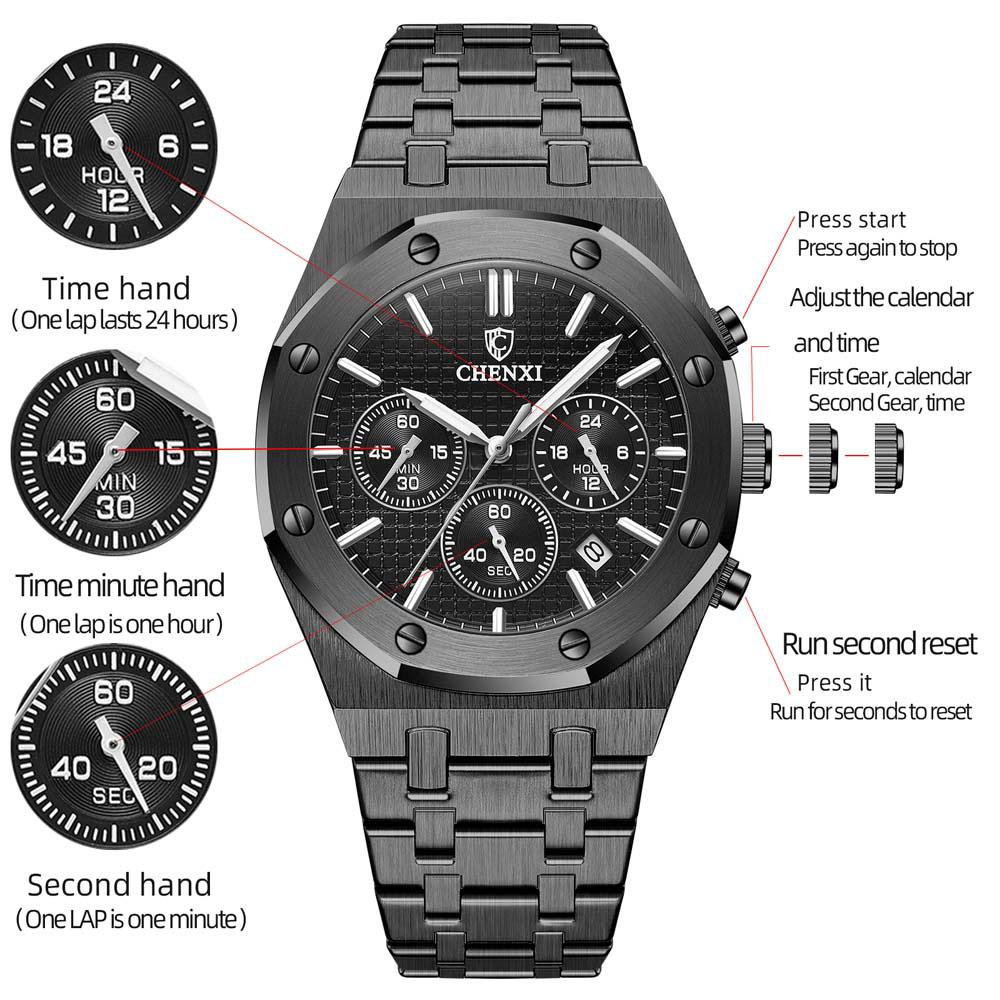 CHENXI Men's Watches Luxury Brand Calendar Luminous Waterproof Men Wristwatch High Quality Quartz Stainless Steel Sport Watch