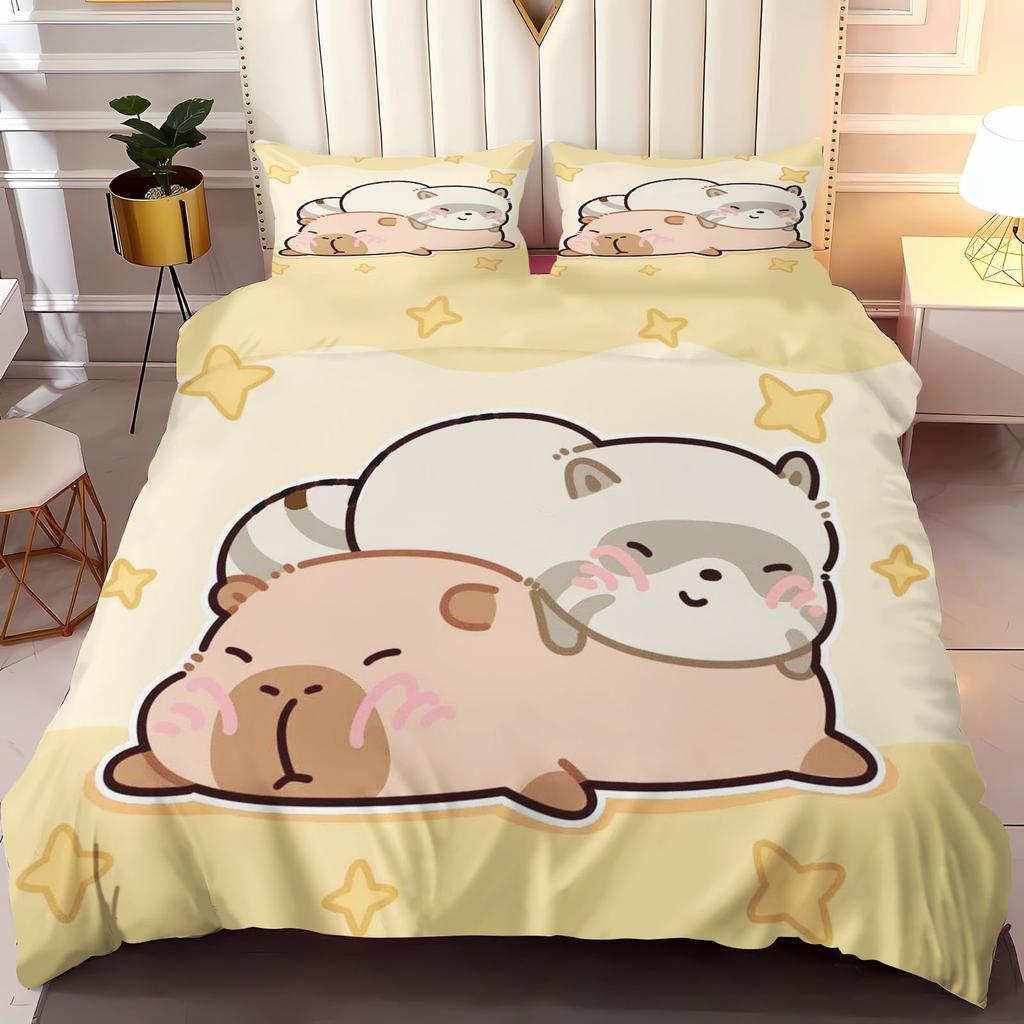 Capybara Anime Home Bedroom Comforte Nordic polyester material suitable for children and adults 3-piece set