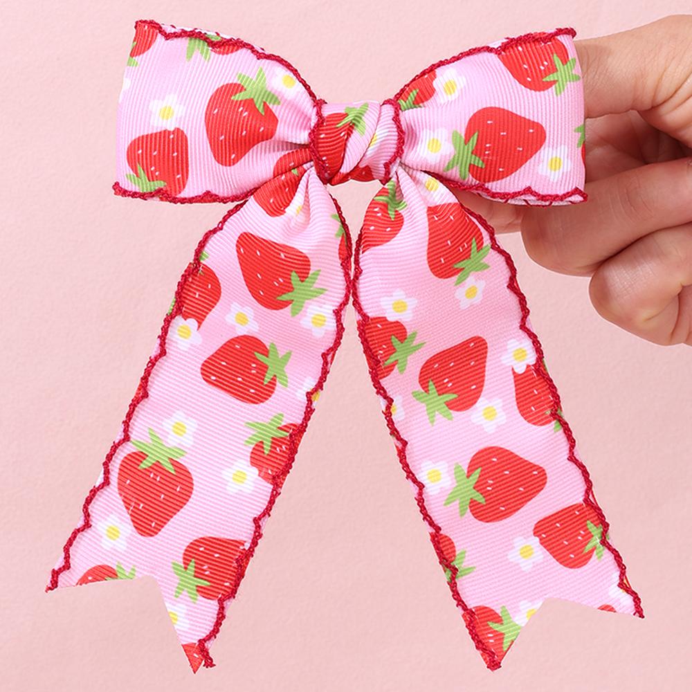 2PCS Spring Summer Grosgrain Ribbon Boutique Hair Bow Moonsticth Edge Long Tails Hair Clip Print Fruit Girls Hair Accessories
