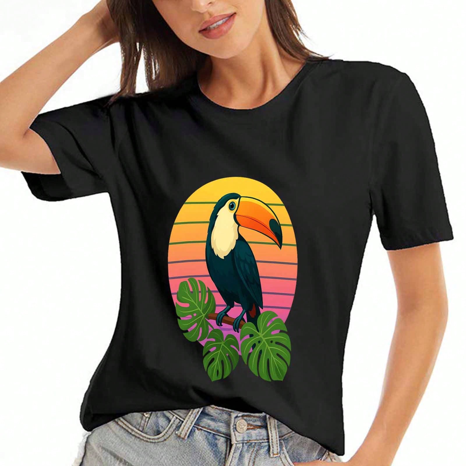 Toucan Bird Floral unisex Cotton T Shirt, Premium Cotton Graphic Print,Durable, Casual And Fashionable. Features A Tropical Toucan Design With Vibrant S разноцветный
