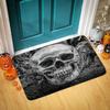 Halloween Themed Door Mat with Pumpkin Skull Reaper Pattern Non Slip Absorbent Outdoor Indoor Welcome Mat for Home Decor