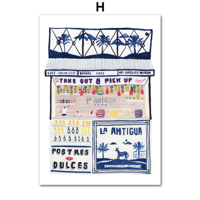 Tropical Morocco Beach Swim Pool Santorini Abstract Art Canvas Painting Posters and Prints Wall Pictures for Living Room Decor No Frame