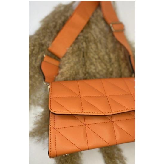 Gesteppte Damen-Umhängetasche mit orangefarbenem Säulenriemen