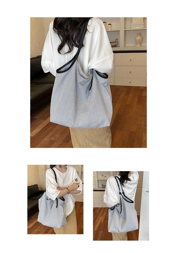 Large Capacity Striped Tote & Shoulder Bag - Embossed, Fashionable Women's Work or Commute Underarm Bag