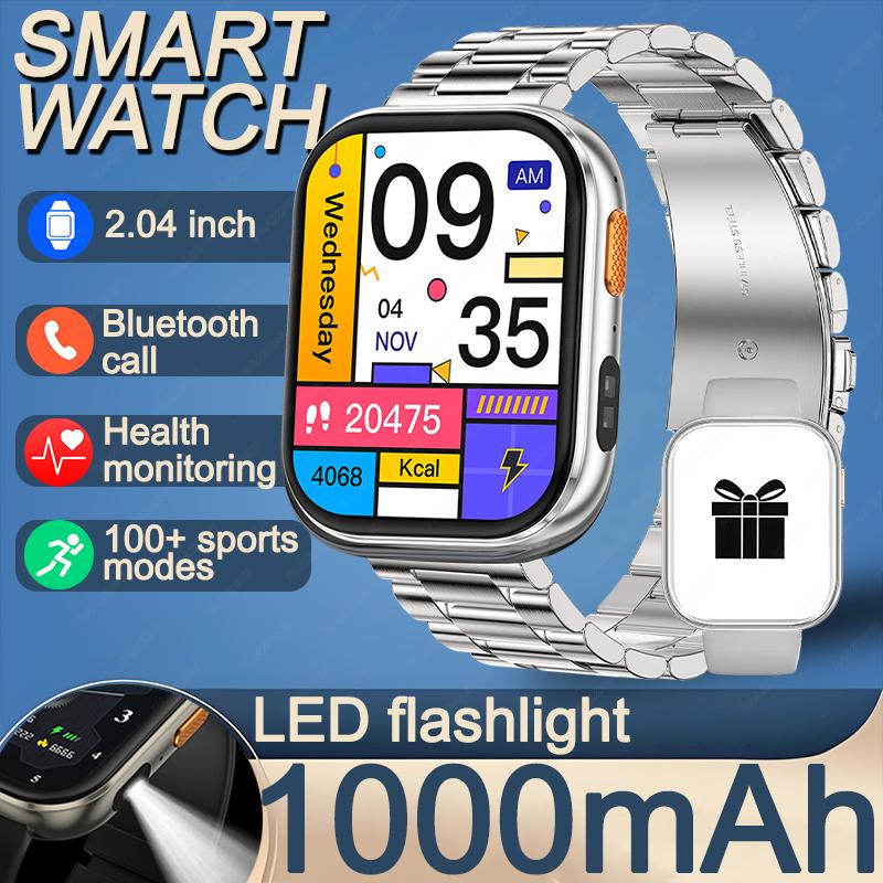 New smart watch 1000mAh 2.04 inch HD screen all day health heart rate detection 100+ sports IP68 waterproof Bluetooth call