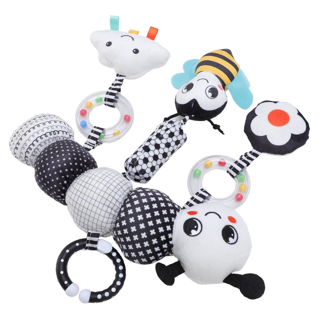 Jucărie de Agățat pentru Pătuț, Handmade, Pluș, Animal Umplut, Jucărie de Agățat cu Clopoței de Vânt, Alb-Negru