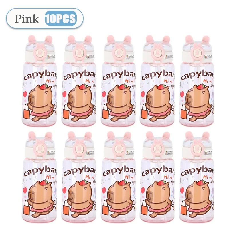 1-10PCS Capybara Cartoon 550ml Portable Large-capacity Water Bottle Sports Straw Cups Student Plastic Water Cups Water Bottle