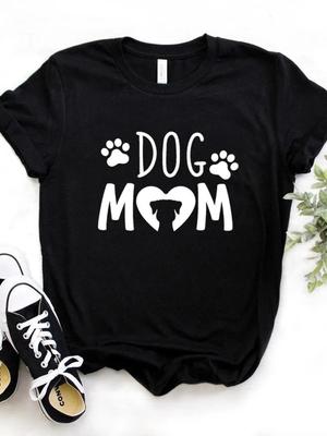 Damen T-Shirt Dog Mom Paw Print T-Shirt Damen Kurzarm O-Ausschnitt Lose T-Shirt Damen Casual Tee Shirt Kleidung Tops