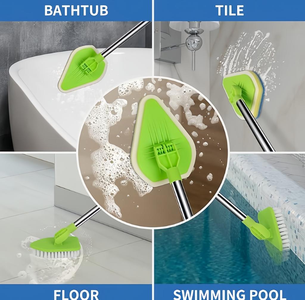 2 in 1 Scrub Cleaning 1/2/3pcs Sponge Brush with Long Handle Bristles Bathroom Toilet Kitchen Tile Wall Lightweigh Detachable