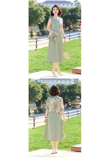 Elegant 2026 Chiffon Dress for Middle-Aged & Elderly Women - 50s Inspired, Tummy Covering, Short-Sleeve Summer Style
