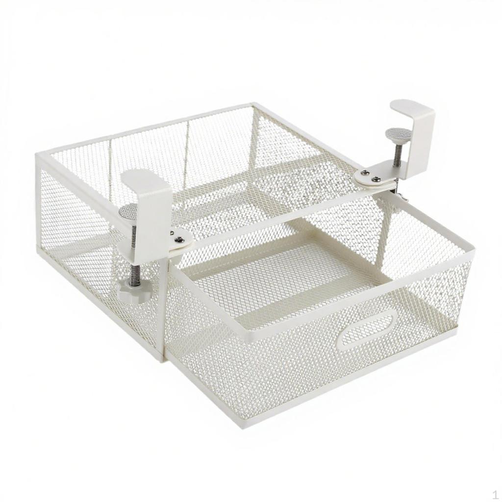 Mesh Under Desk Drawer Organizer Hang Shelf Tray Metal for Home Office Pull Out Storage