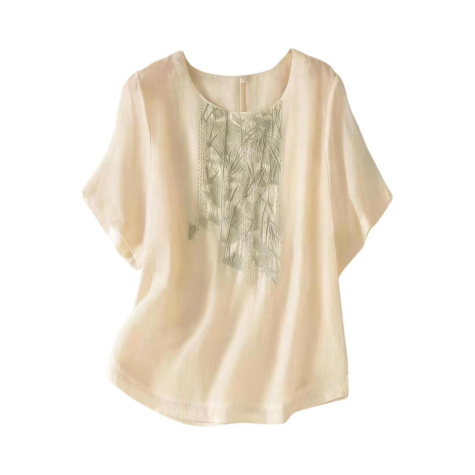 Women s Cotton And Linen Loose-fitting Short-sleeved Top M бежевый