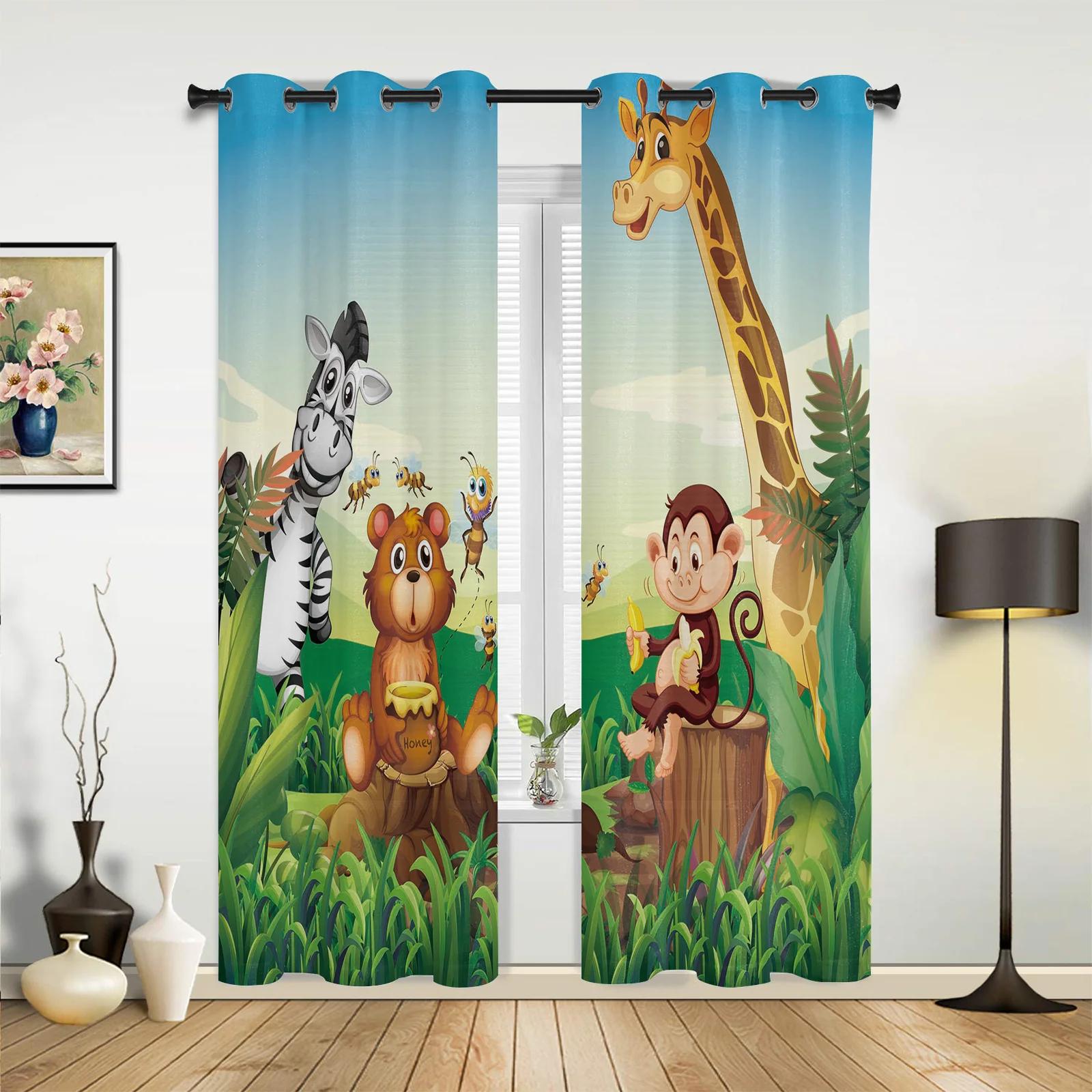 

2 шт. мультяшные животные сафари джунгли лес оконные шторы жалюзи для гостиной детской спальни ванной кухни двери домашнего декора W60xH100(CM)x2pcs&Hook