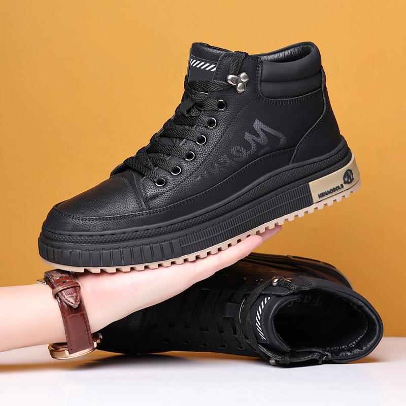 

Мужские зимние хлопковые кожаные ботинки с высоким верхом, повседневные на меху, нескользящие бархатные сноубутсы 40